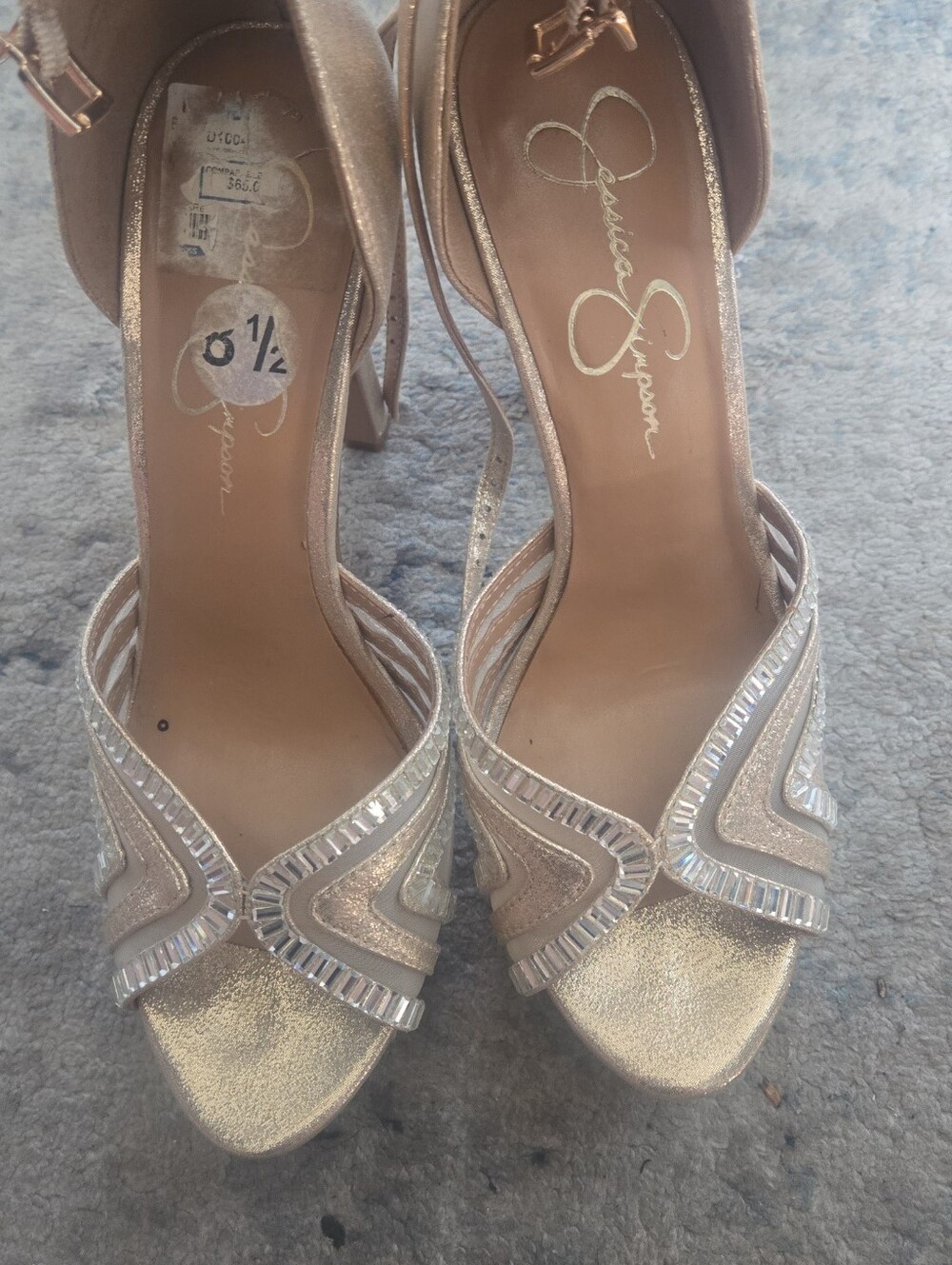 Jessica Simpson Metallic Gold Beaded Open-Toe Heels